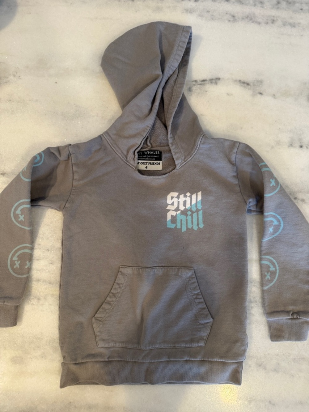 Tiny Whales Unisex Kids Grey 'Still Chill' Hoodie Sweatshirt 4T